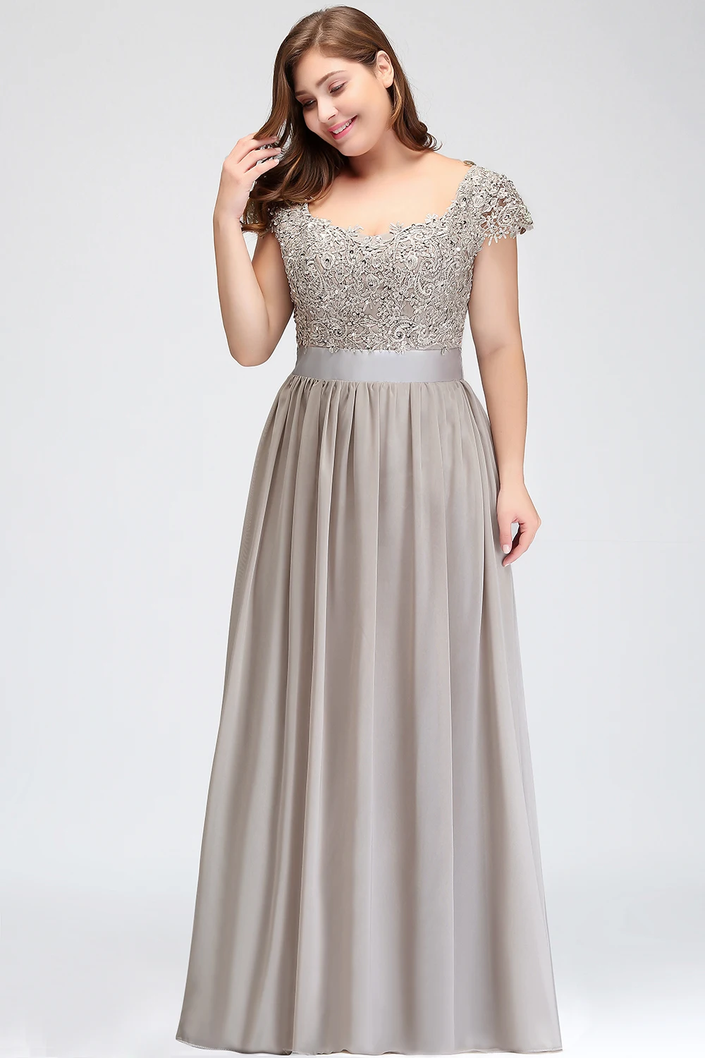 Elegant Beading Pearls Bodice Chiffon V Neck A Line Long Bridesmaid Dress