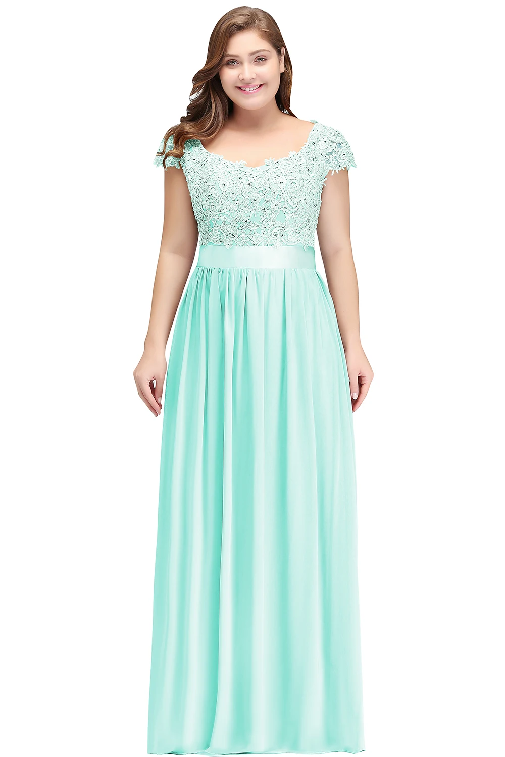 Elegant Beading Pearls Bodice Chiffon V Neck A Line Long Bridesmaid Dress