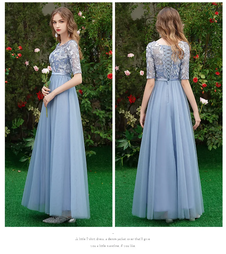 Grey Blue A-Line Floor Length Bridesmaid Dress