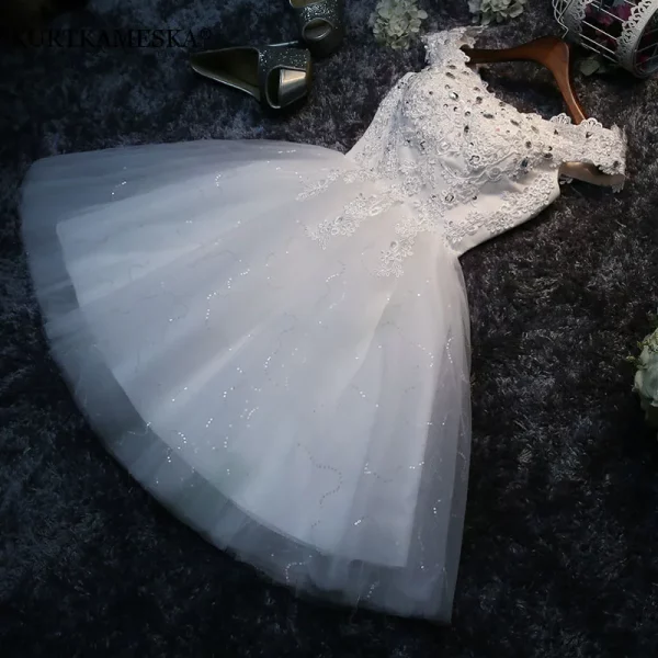 Sequins Diamonds Elegant White Lace Up Bridesmaid Dress