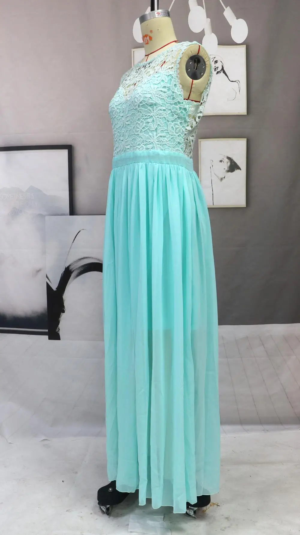 Sleeveless O Neck Illusion Back Elegant Chiffon Lace A Line Bridesmaid Dress