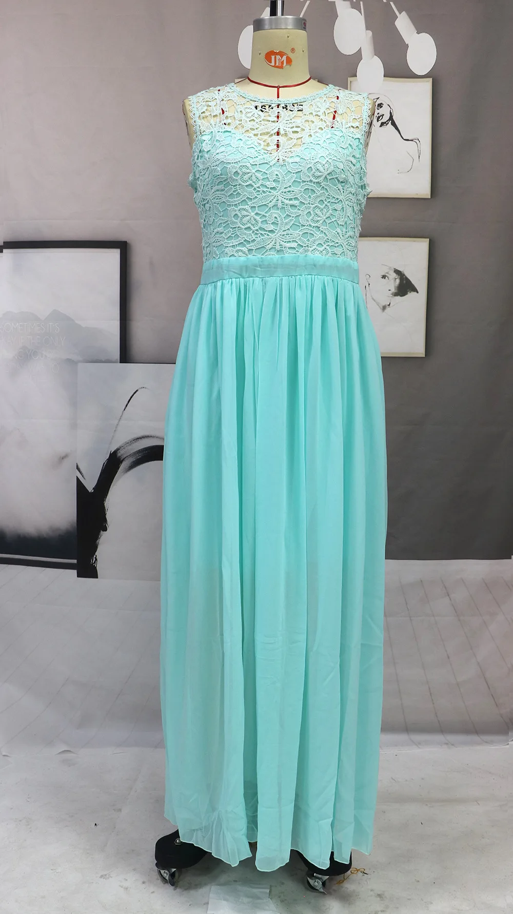 Sleeveless O Neck Illusion Back Elegant Chiffon Lace A Line Bridesmaid Dress