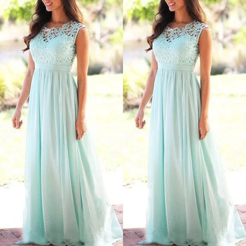 Sleeveless O Neck Illusion Back Elegant Chiffon Lace A Line Bridesmaid Dress