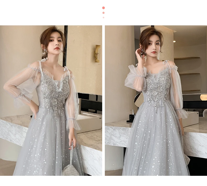 Elegant Lantern Sleeve Sequin Long Bridesmaid Dress