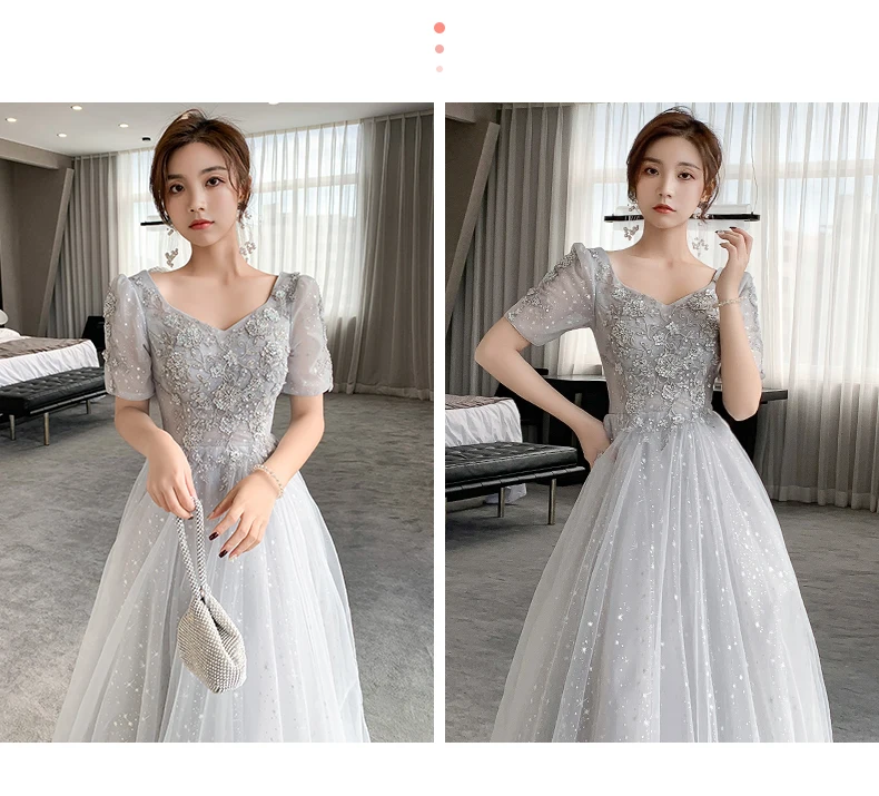 Elegant Lantern Sleeve Sequin Long Bridesmaid Dress