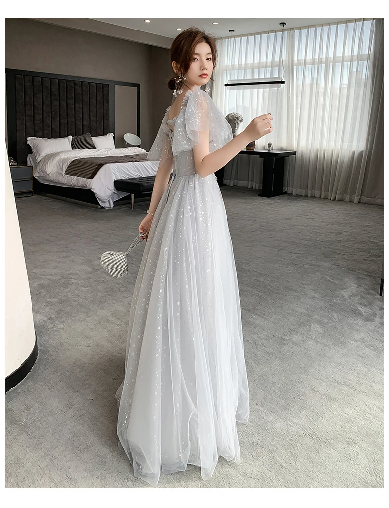 Elegant Lantern Sleeve Sequin Long Bridesmaid Dress