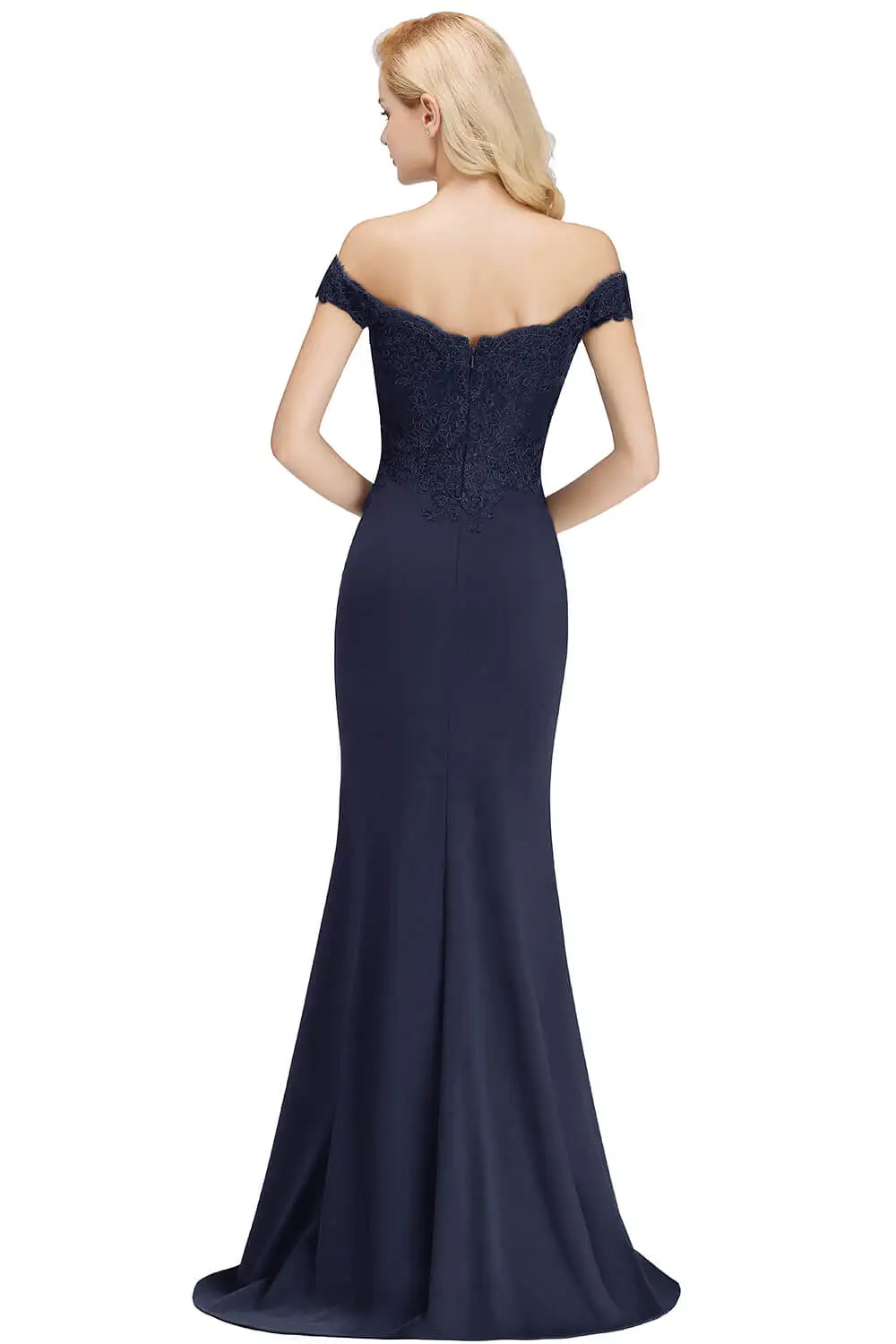 Embroidered Illusion Lace Off-The-Shoulder Neckline Draped Banded Sleeves Mermaid Bridesmaid Dress