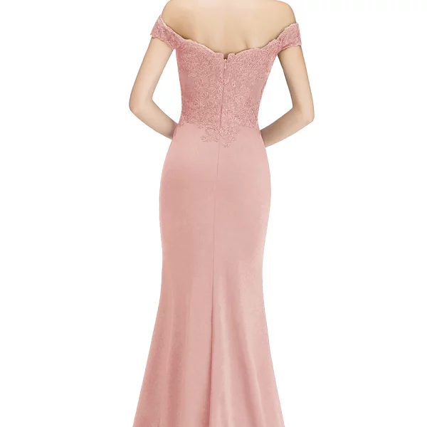 Embroidered Illusion Lace Off-The-Shoulder Neckline Draped Banded Sleeves Mermaid Bridesmaid Dress