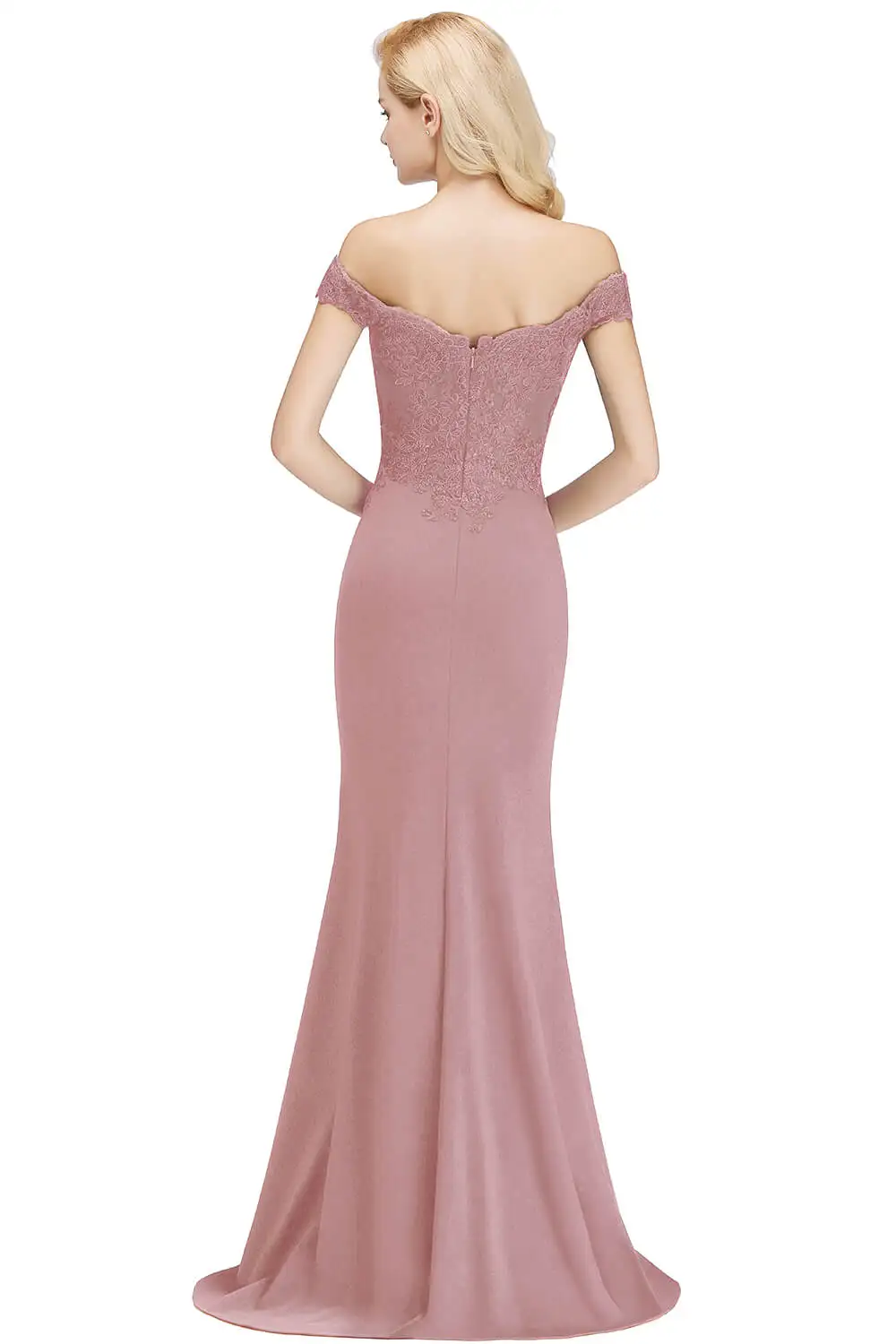 Embroidered Illusion Lace Off-The-Shoulder Neckline Draped Banded Sleeves Mermaid Bridesmaid Dress