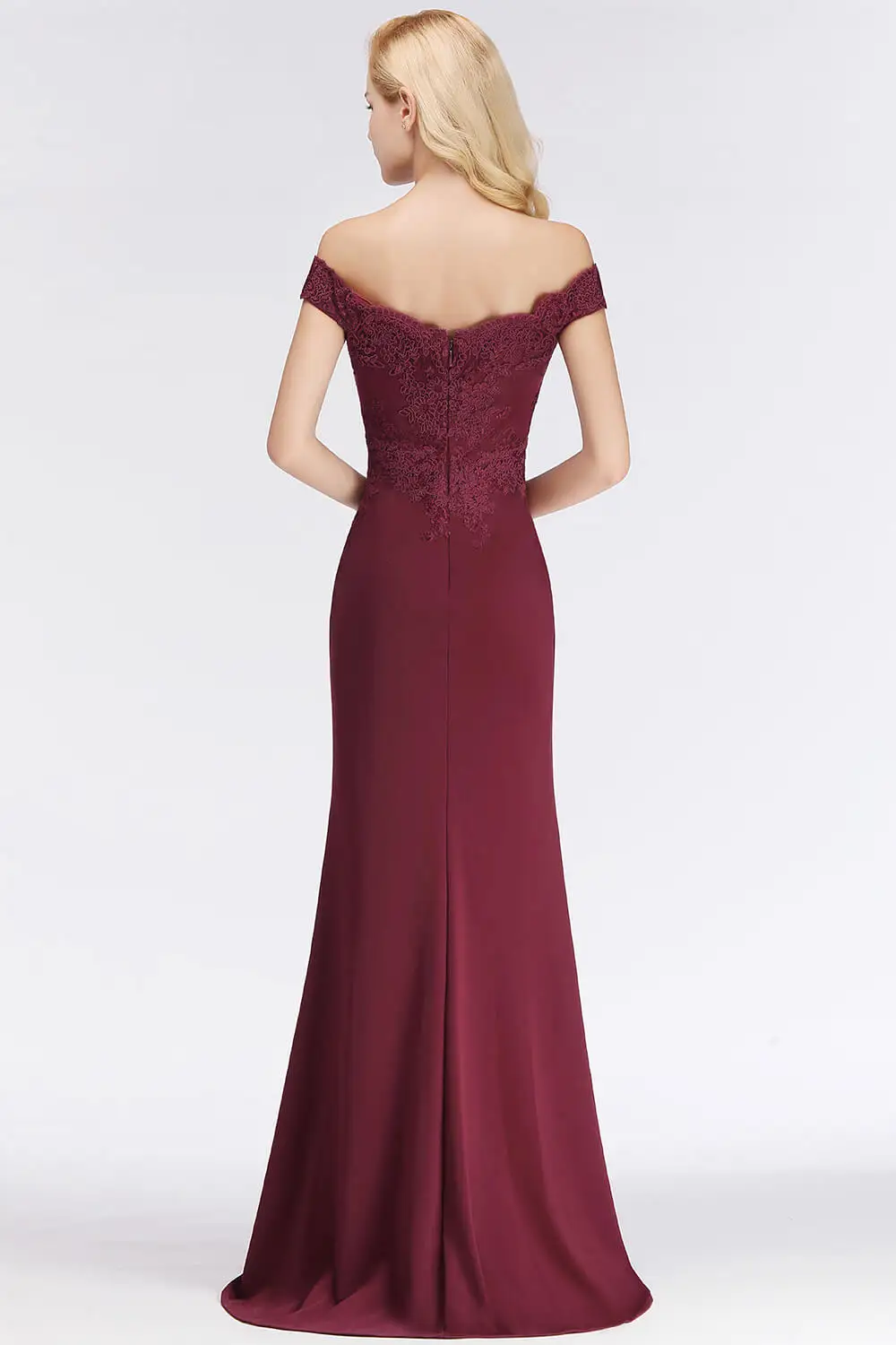 Embroidered Illusion Lace Off-The-Shoulder Neckline Draped Banded Sleeves Mermaid Bridesmaid Dress