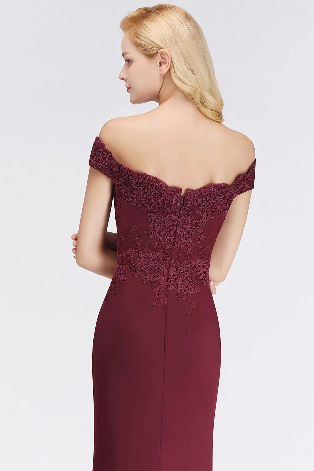 Embroidered Illusion Lace Off-The-Shoulder Neckline Draped Banded Sleeves Mermaid Bridesmaid Dress