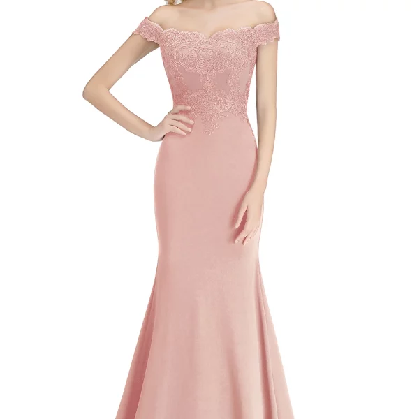 Embroidered Illusion Lace Off-The-Shoulder Neckline Draped Banded Sleeves Mermaid Bridesmaid Dress