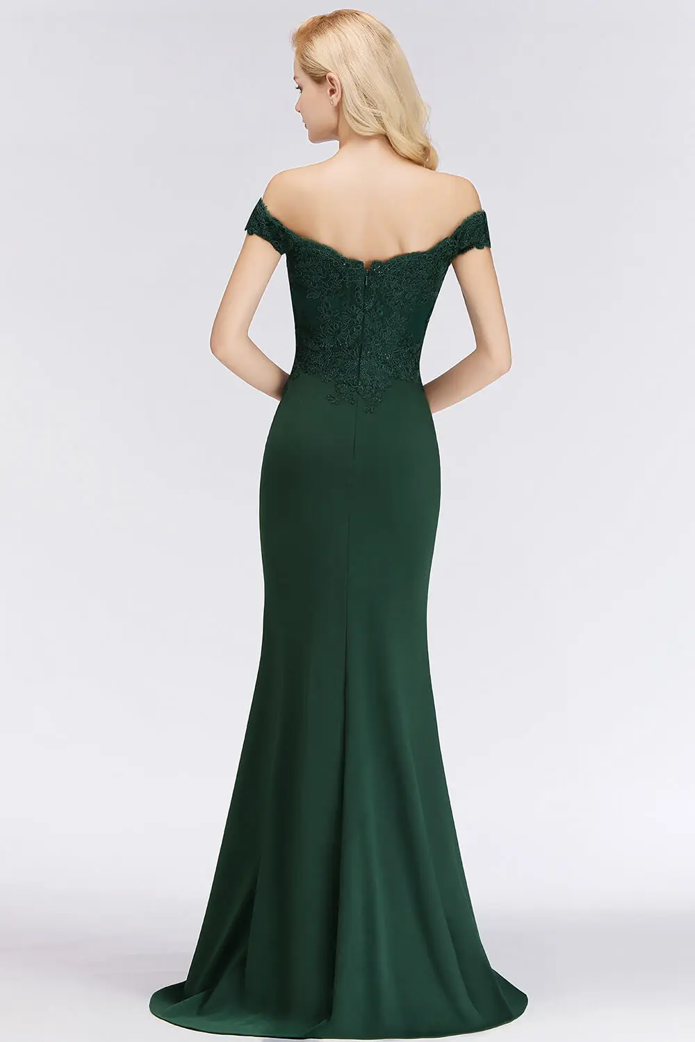 Embroidered Illusion Lace Off-The-Shoulder Neckline Draped Banded Sleeves Mermaid Bridesmaid Dress