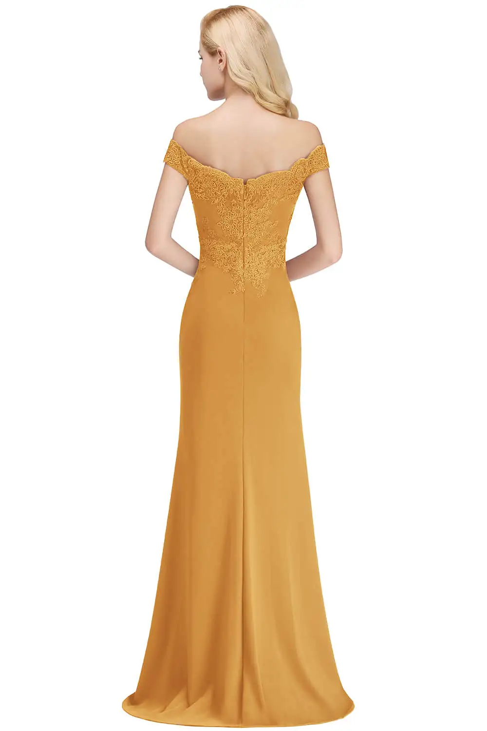 Embroidered Illusion Lace Off-The-Shoulder Neckline Draped Banded Sleeves Mermaid Bridesmaid Dress