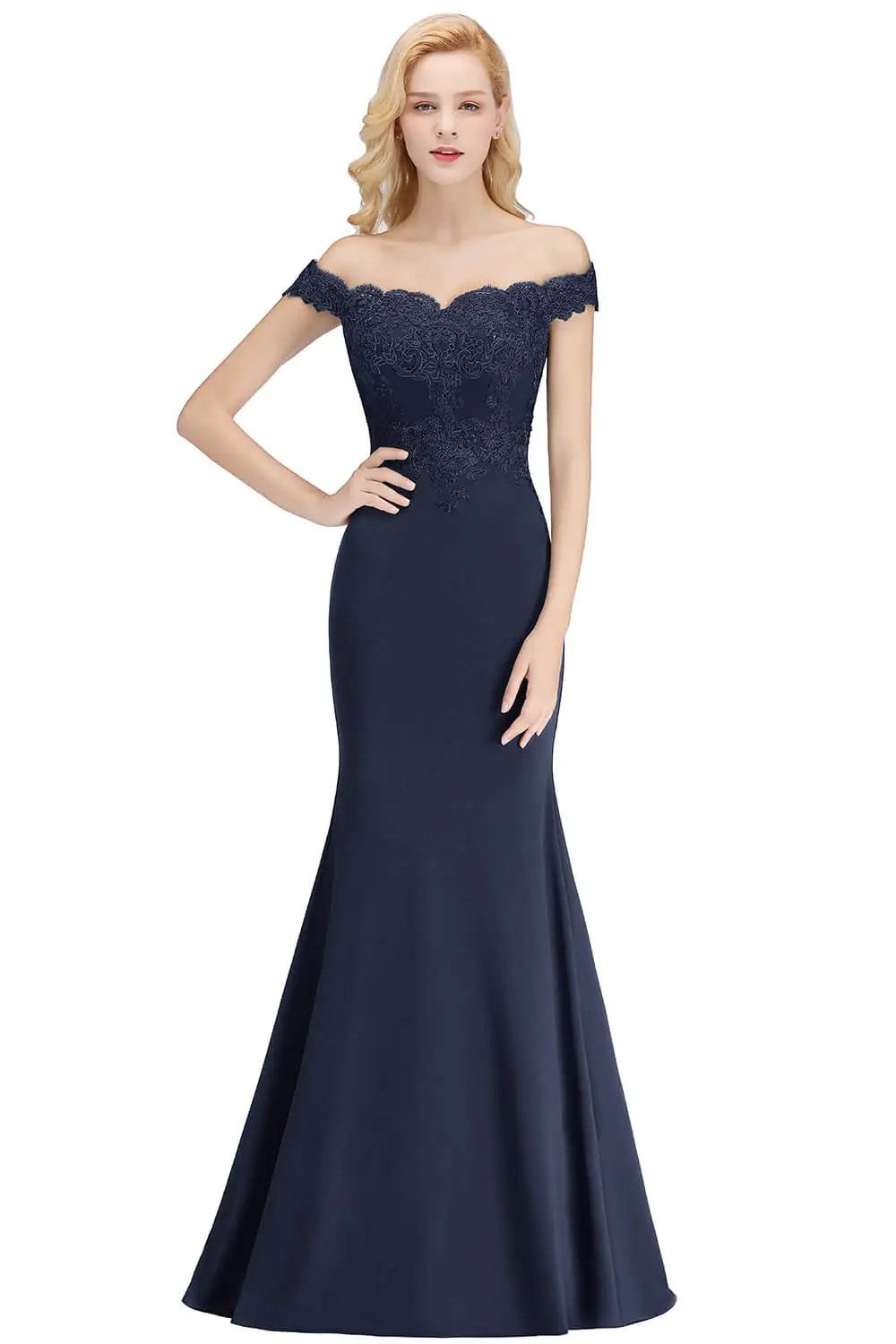 Embroidered Illusion Lace Off-The-Shoulder Neckline Draped Banded Sleeves Mermaid Bridesmaid Dress