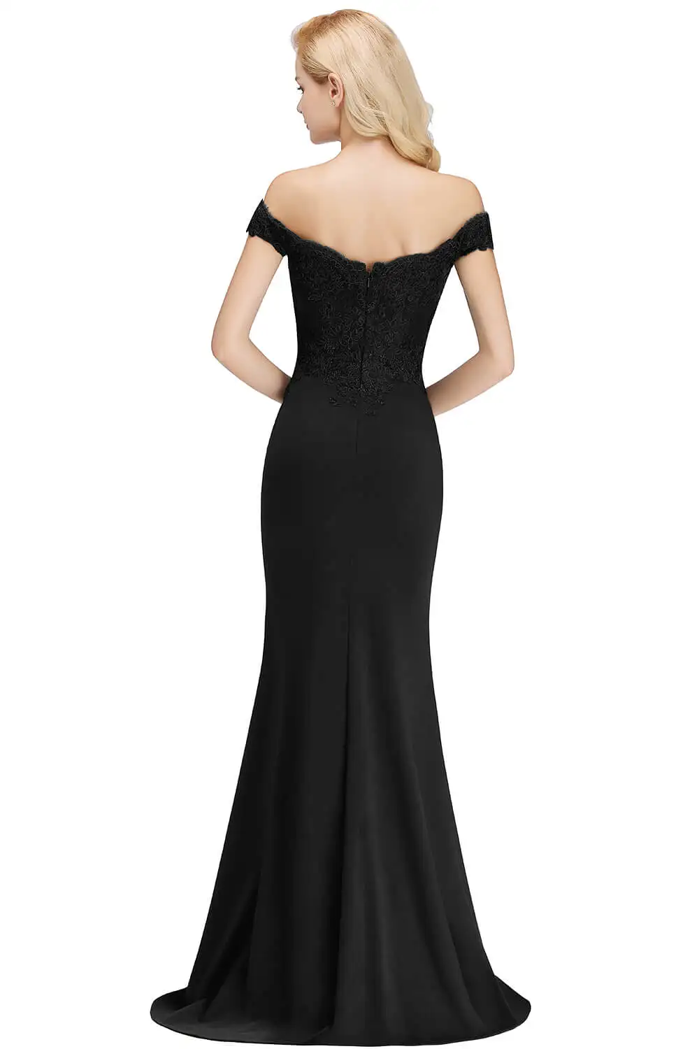 Embroidered Illusion Lace Off-The-Shoulder Neckline Draped Banded Sleeves Mermaid Bridesmaid Dress