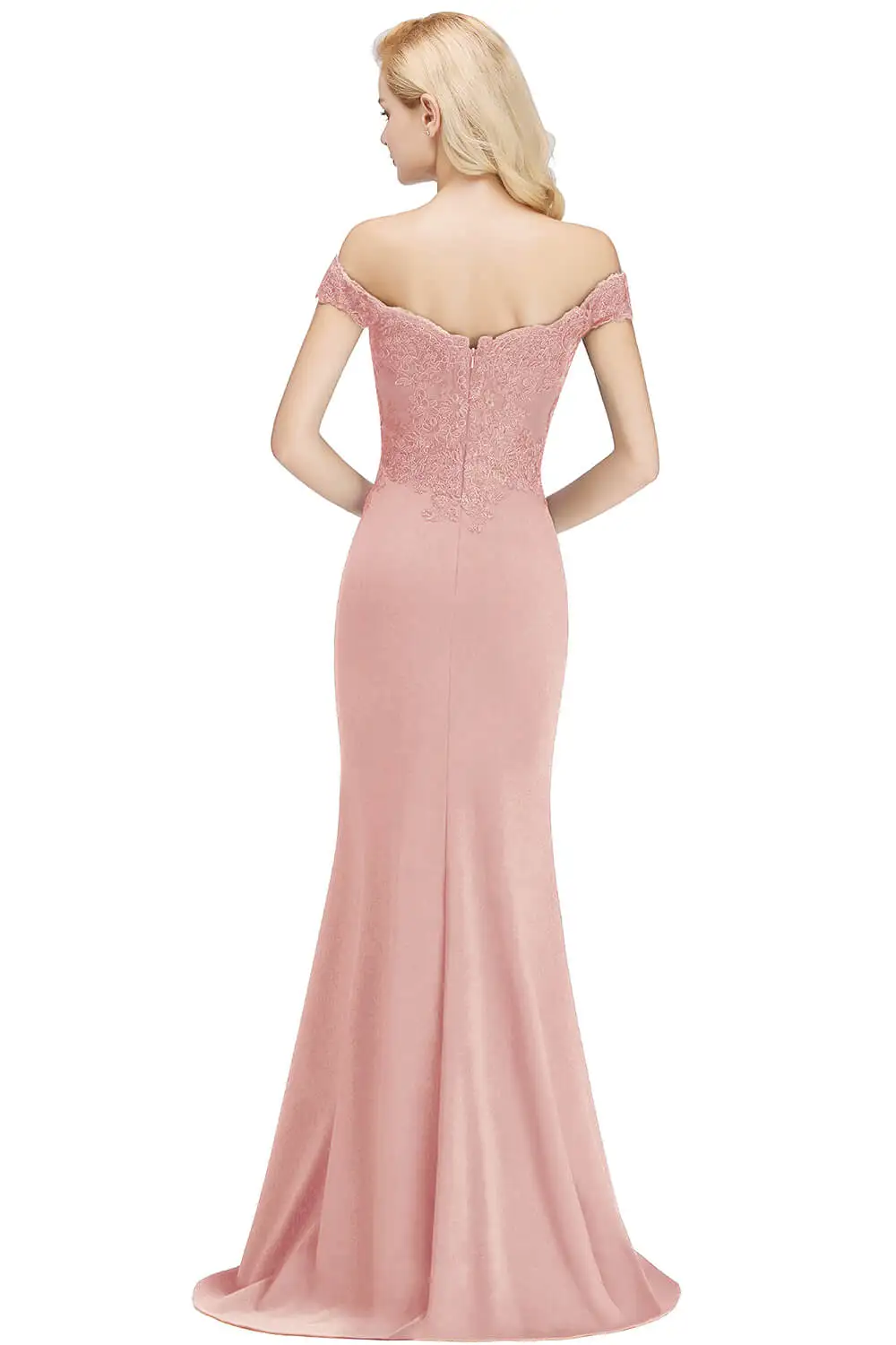 Embroidered Illusion Lace Off-The-Shoulder Neckline Draped Banded Sleeves Mermaid Bridesmaid Dress