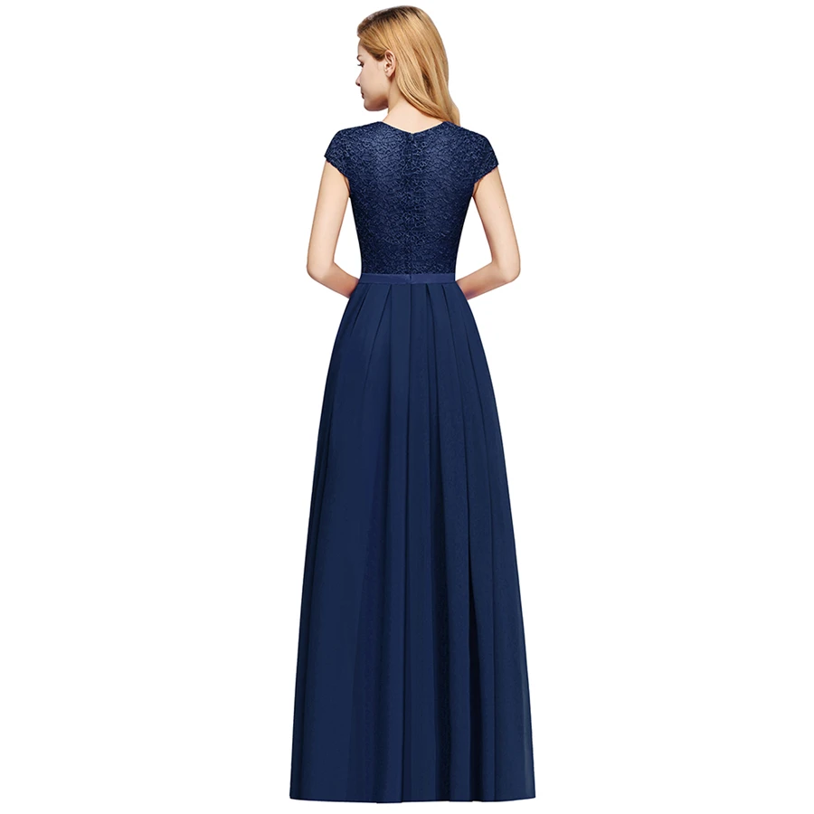 Beading O Neck A Line Sleeveless Long Lace Chiffon Bridesmaid Dress