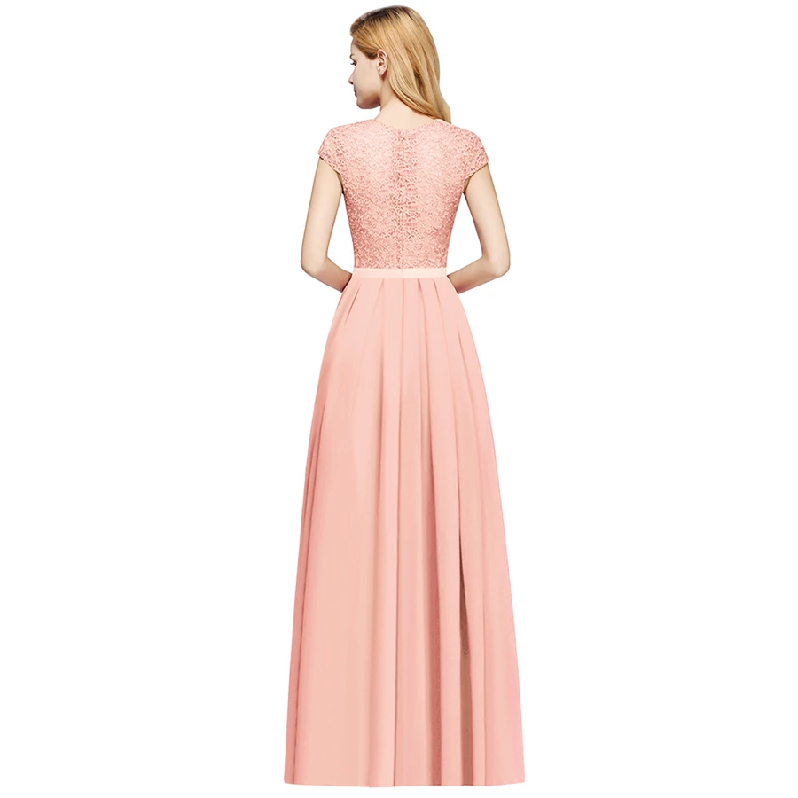 Beading O Neck A Line Sleeveless Long Lace Chiffon Bridesmaid Dress