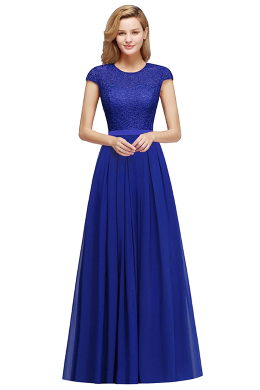 Beading O Neck A Line Sleeveless Long Lace Chiffon Bridesmaid Dress