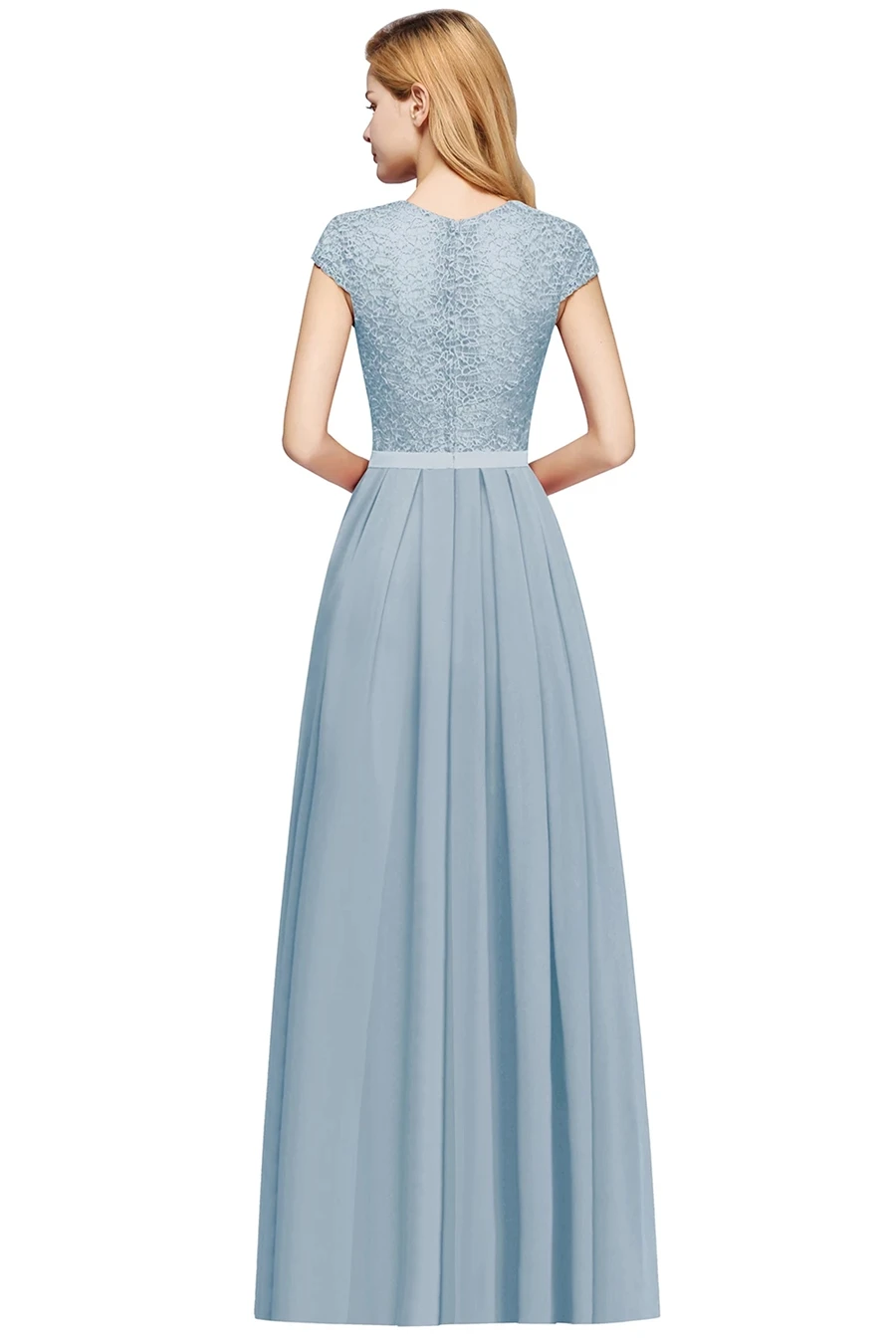 Beading O Neck A Line Sleeveless Long Lace Chiffon Bridesmaid Dress