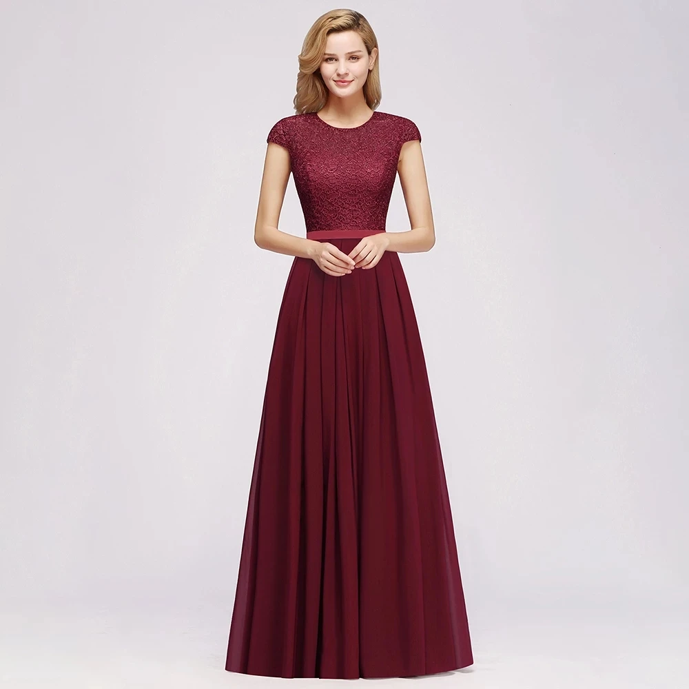 Beading O Neck A Line Sleeveless Long Lace Chiffon Bridesmaid Dress