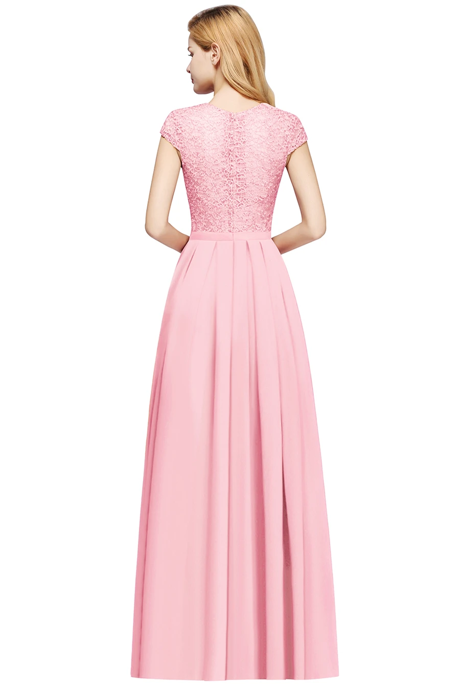 Beading O Neck A Line Sleeveless Long Lace Chiffon Bridesmaid Dress