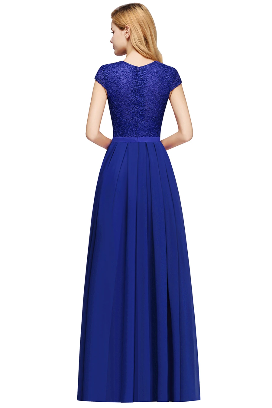 Beading O Neck A Line Sleeveless Long Lace Chiffon Bridesmaid Dress