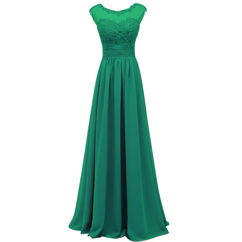 Elegant A Line Chiffon Boat Neck Beading Applique Corset Back Long Bridesmaid Dress