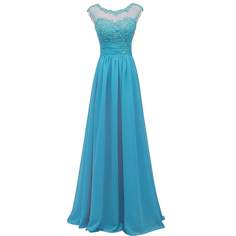 Elegant A Line Chiffon Boat Neck Beading Applique Corset Back Long Bridesmaid Dress