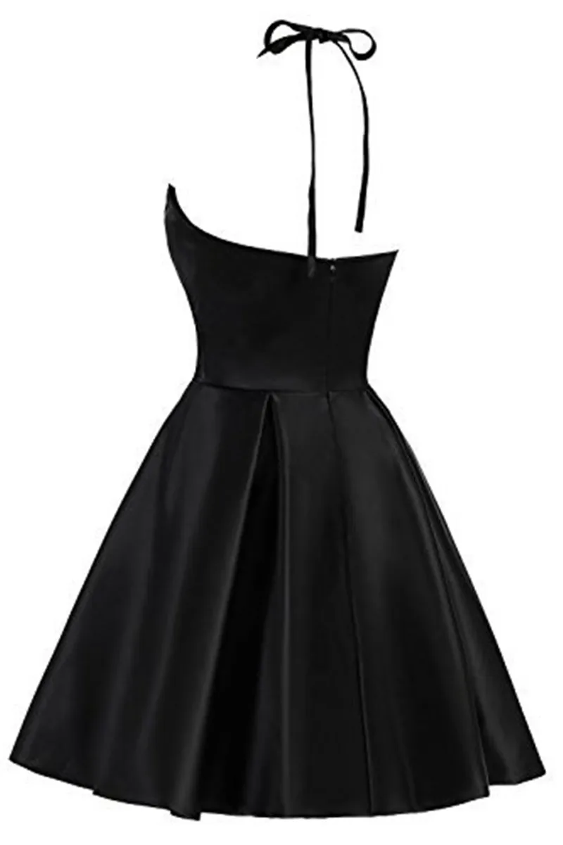 Satin Halter Sleeveless A Line Knee Length Zipper Bridesmaid Dress