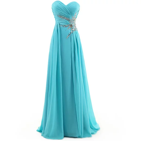 Crystals Beading Pleat Strapless  Lace Up A Line Chiffon Floor Length Bridesmaid Dress