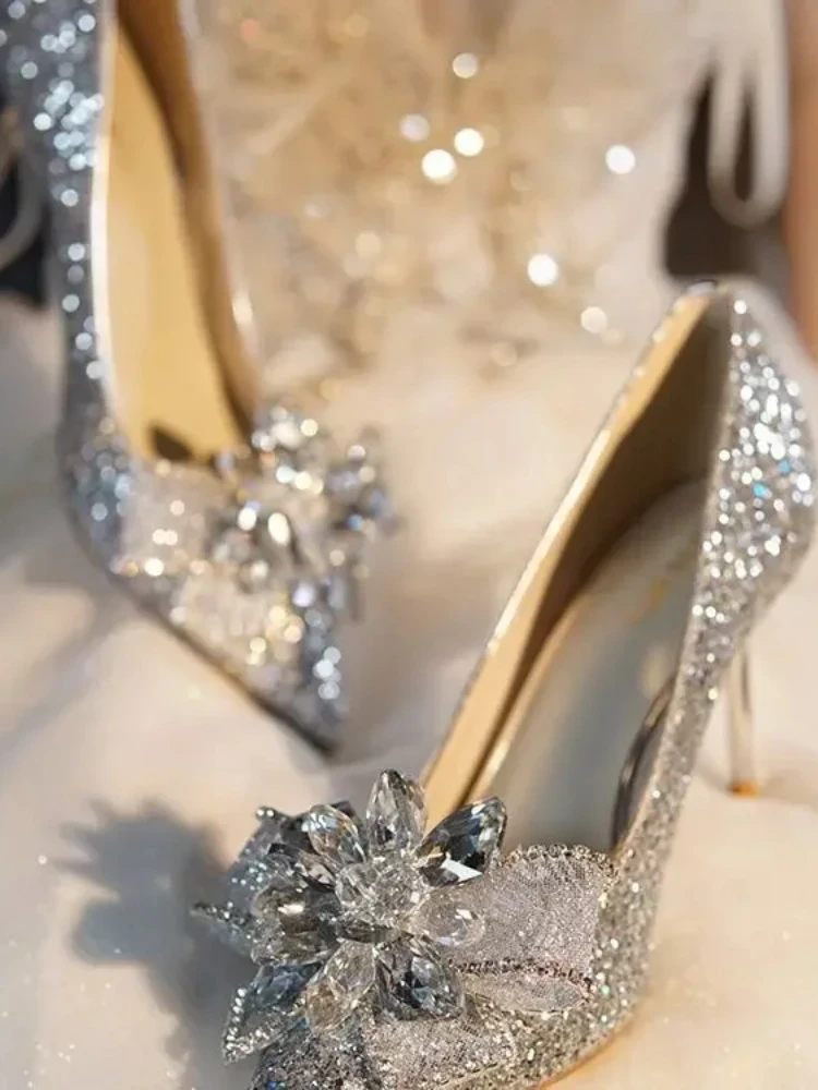 Crystal Silver Bow  Hells Wedding Shoes