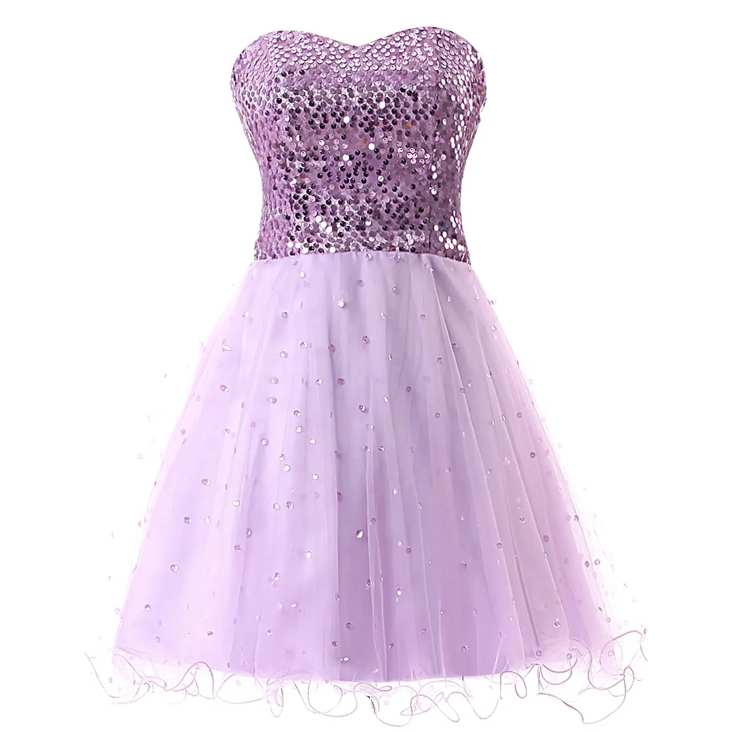 Sequin Tulle A Line Strapless Sweetheart Knee Length Bridesmaid Dress