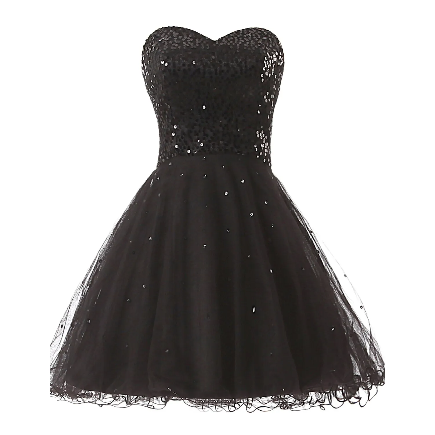 Sequin Tulle A Line Strapless Sweetheart Knee Length Bridesmaid Dress