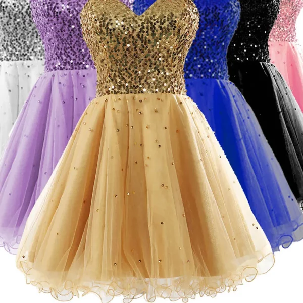 Sequin Tulle A Line Strapless Sweetheart Knee Length Bridesmaid Dress