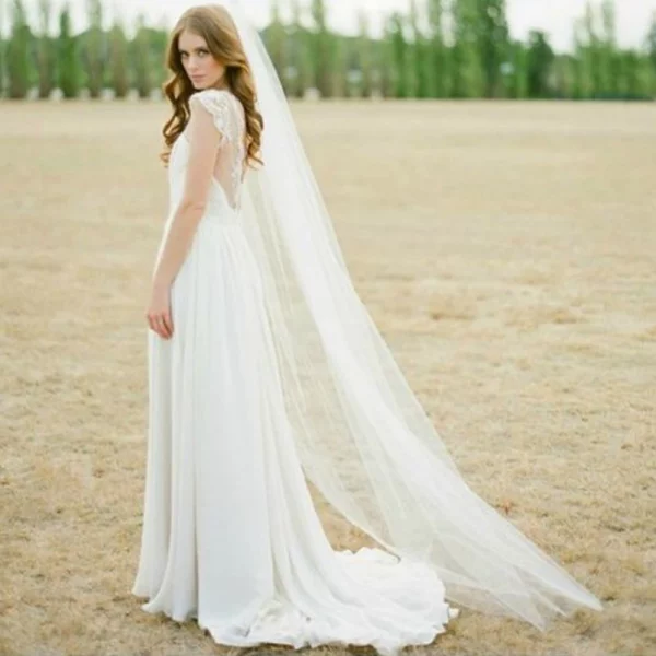 Long Tulle Wedding Veil One Layer With Comb