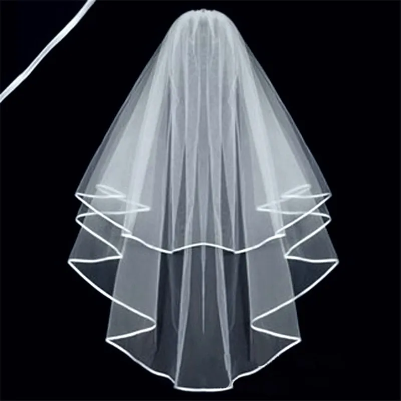 White Ivory Simple Tulle Wedding Veil Two Layer With Comb