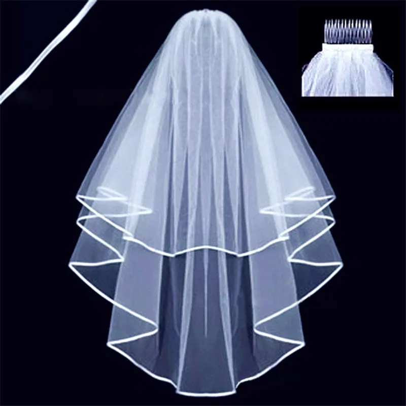 White Ivory Simple Tulle Wedding Veil Two Layer With Comb