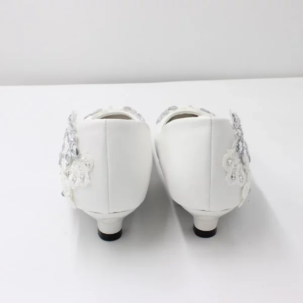 White Lace Low Heel Elegant Wedding Shoes