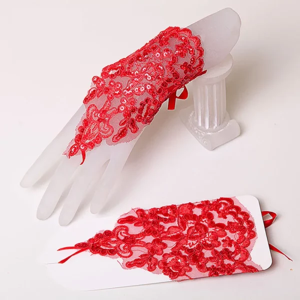 Elegant Short White Lace Rhinestone Fingerless Gloves Wedding Accessories