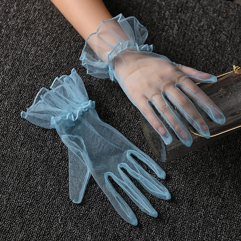 Elegant Stretchy Lace Full Finger Mittens Mesh Transparentes Short Tulle Wedding Gloves