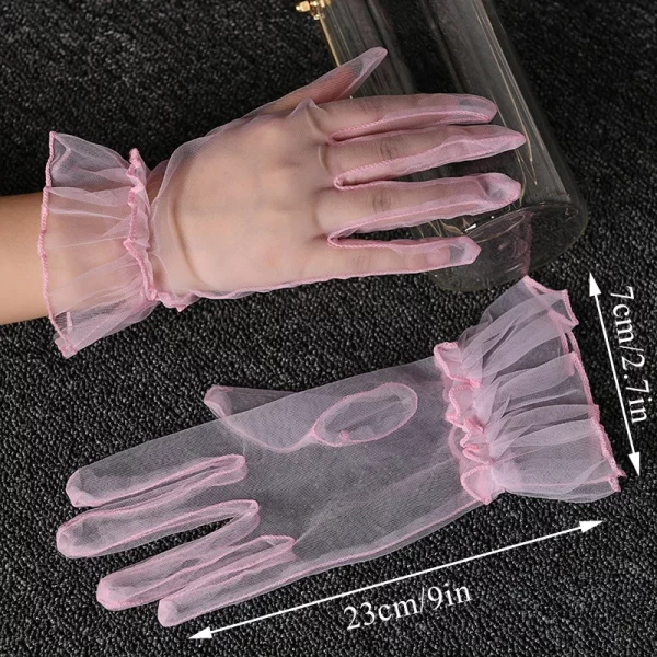 Elegant Stretchy Lace Full Finger Mittens Mesh Transparentes Short Tulle Wedding Gloves