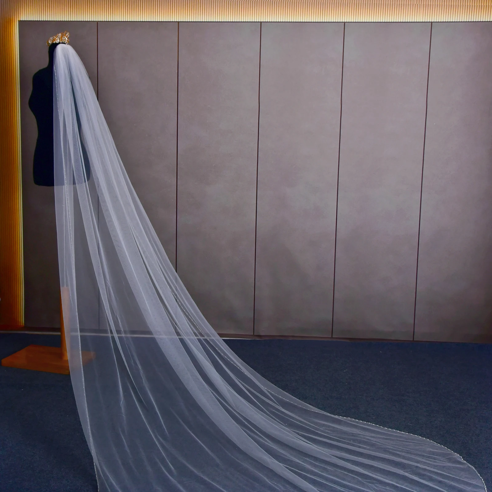 Crystal Beaded 1 Tier Fingertrip Length Wedding Veil with Comb