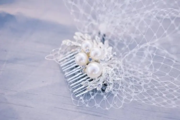 Bridal Birdcage Pearls Comb Veil