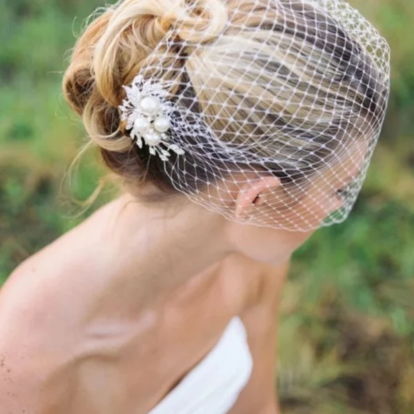 Bridal Birdcage Pearls Comb Veil