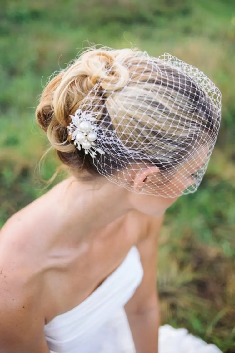 Bridal Birdcage Pearls Comb Veil