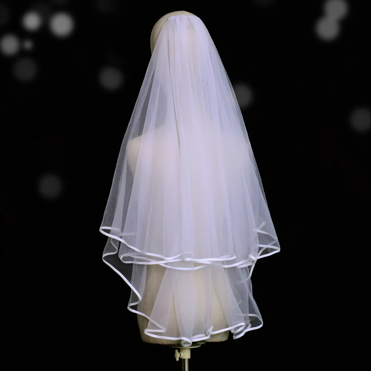 Ribbon Edge 2 Tier Cathedral Length Cover Front and Back Soft Tulle Wedding Veil