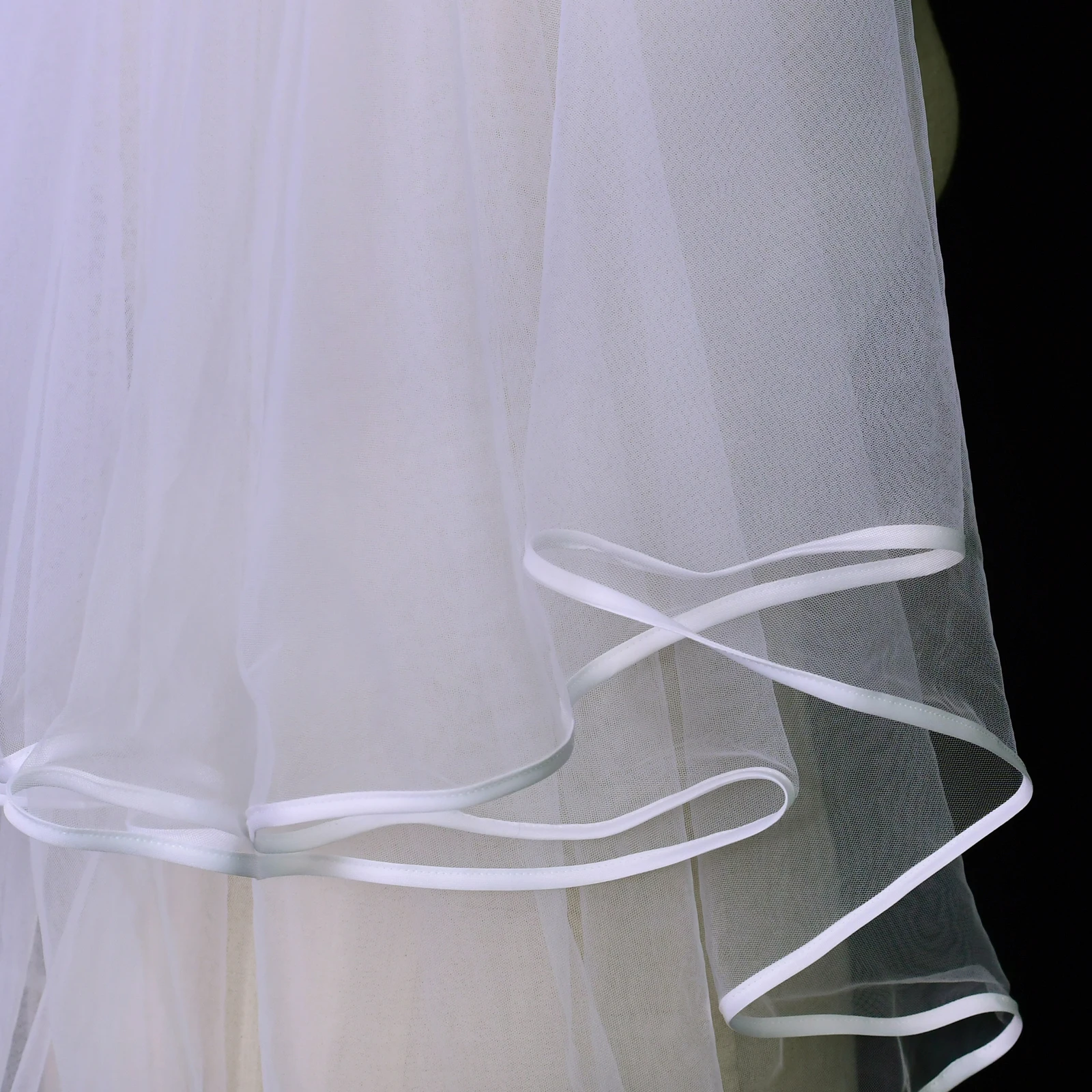 Ribbon Edge 2 Tier Cathedral Length Cover Front and Back Soft Tulle Wedding Veil