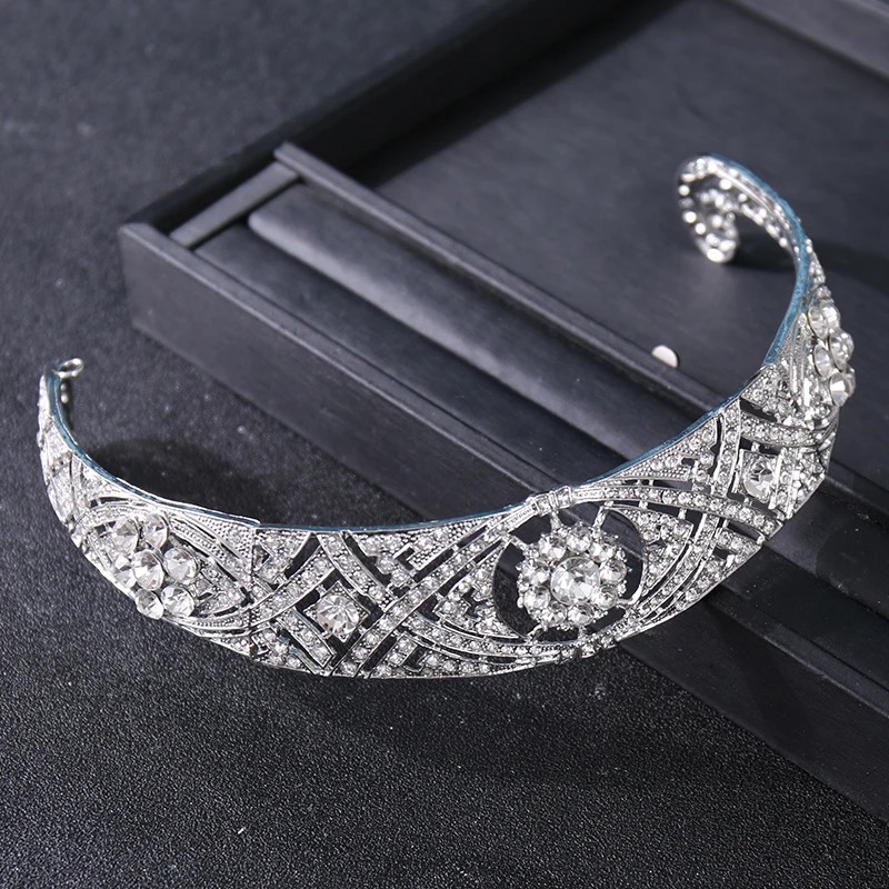 Vintage Baroque Crystal Silver Crown Tiara Diadem Bride Wedding Hair Accessories